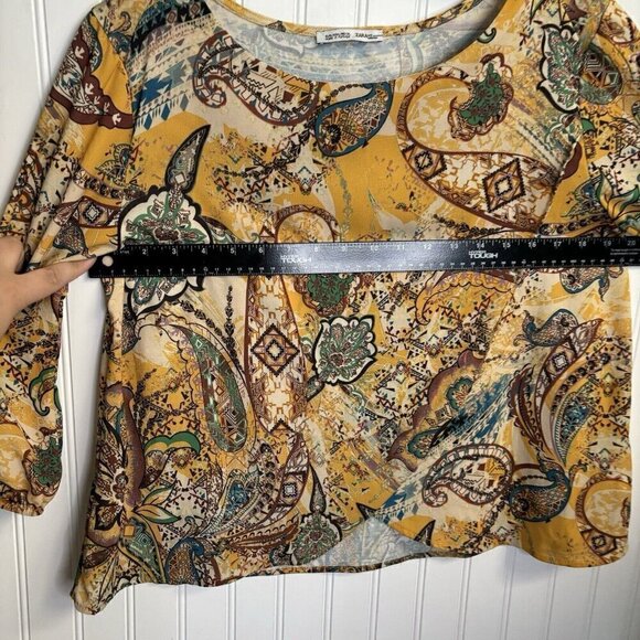 Zara W/B Collection Crop Top Wrap Front LG Yellow Paisley Floral Boho Festival - Picture 10 of 13